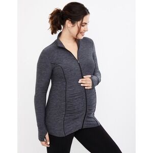 Motherhood Maternity Gray Heather Ruched Full Zip Athletic Jacket Womens Medium